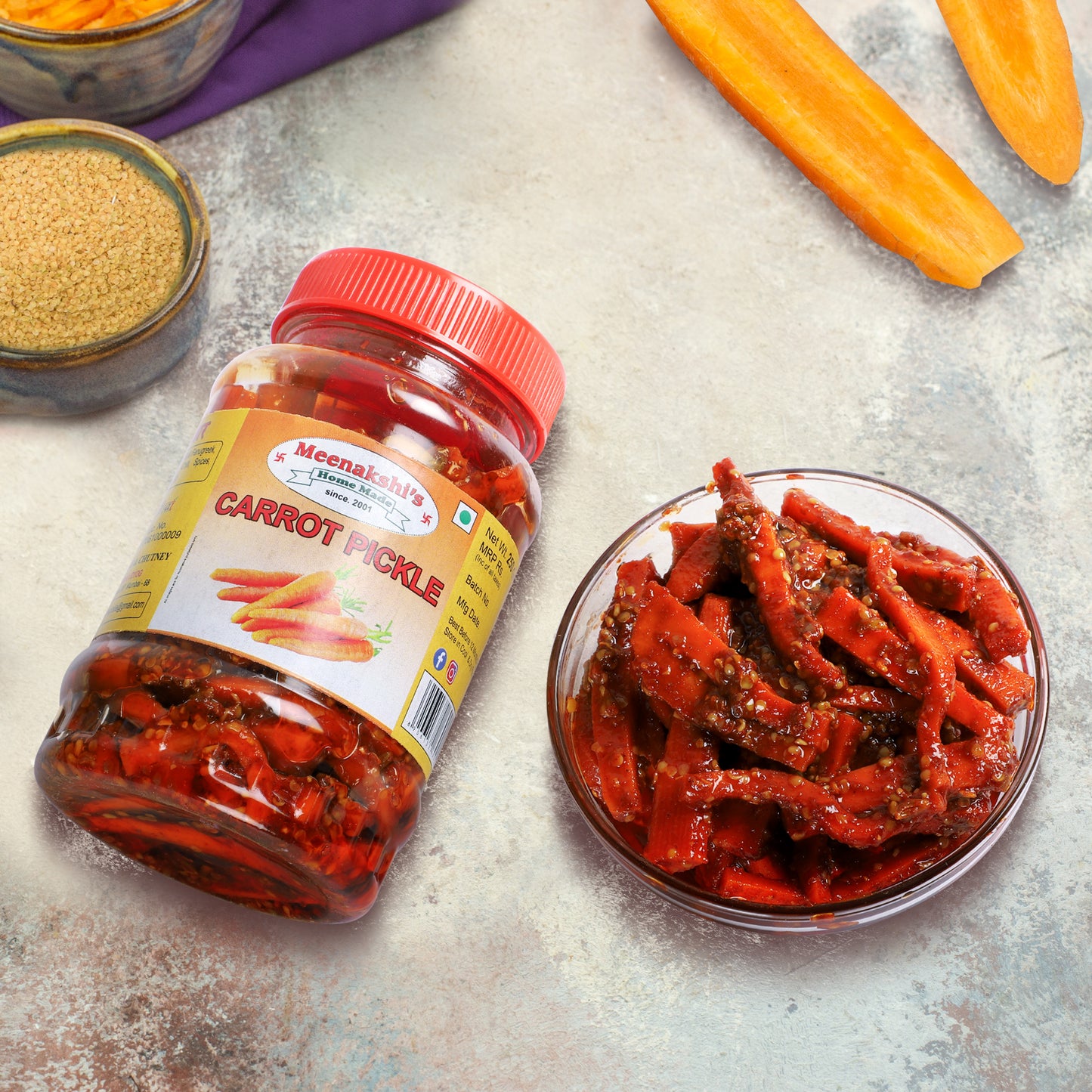 MEENAKSHI'S Homemade CARROT Pickle I 100% Natural I Indian Taste I Hygienically Packed I 250 g