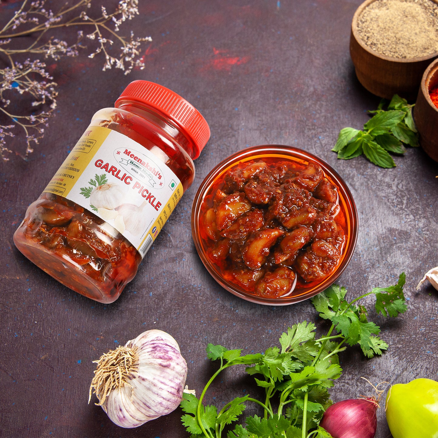 MEENAKSHI'S Homemade GARLIC Pickle I 100% Natural I Indian Taste I Hygeinically Packed I 250 g