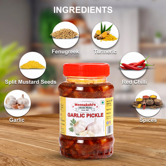 MEENAKSHI'S Homemade GARLIC Pickle I 100% Natural I Indian Taste I Hygeinically Packed I 250 g