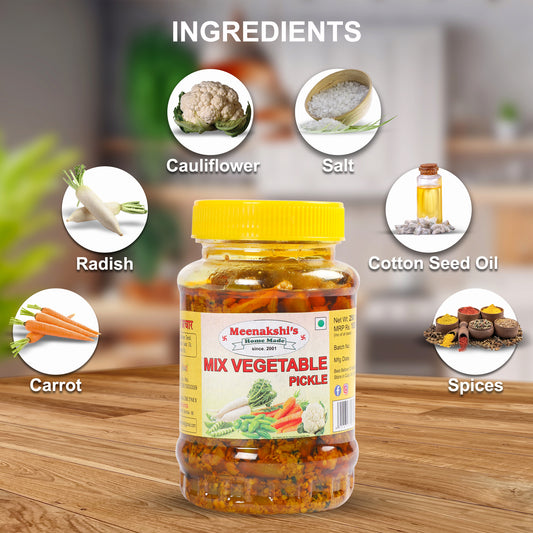 MEENAKSHI'S Homemade MIX VEGETABLE Pickle I 100% Natural I Indian Taste I Hygienically Packed I 250 g