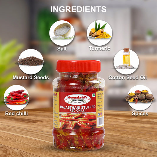 MEENAKSHI'S Homemade RAJASTHANI STUFFED RED CHILLI Pickle I 100% Natural I Indian Taste I Hygienically Packed I 250g