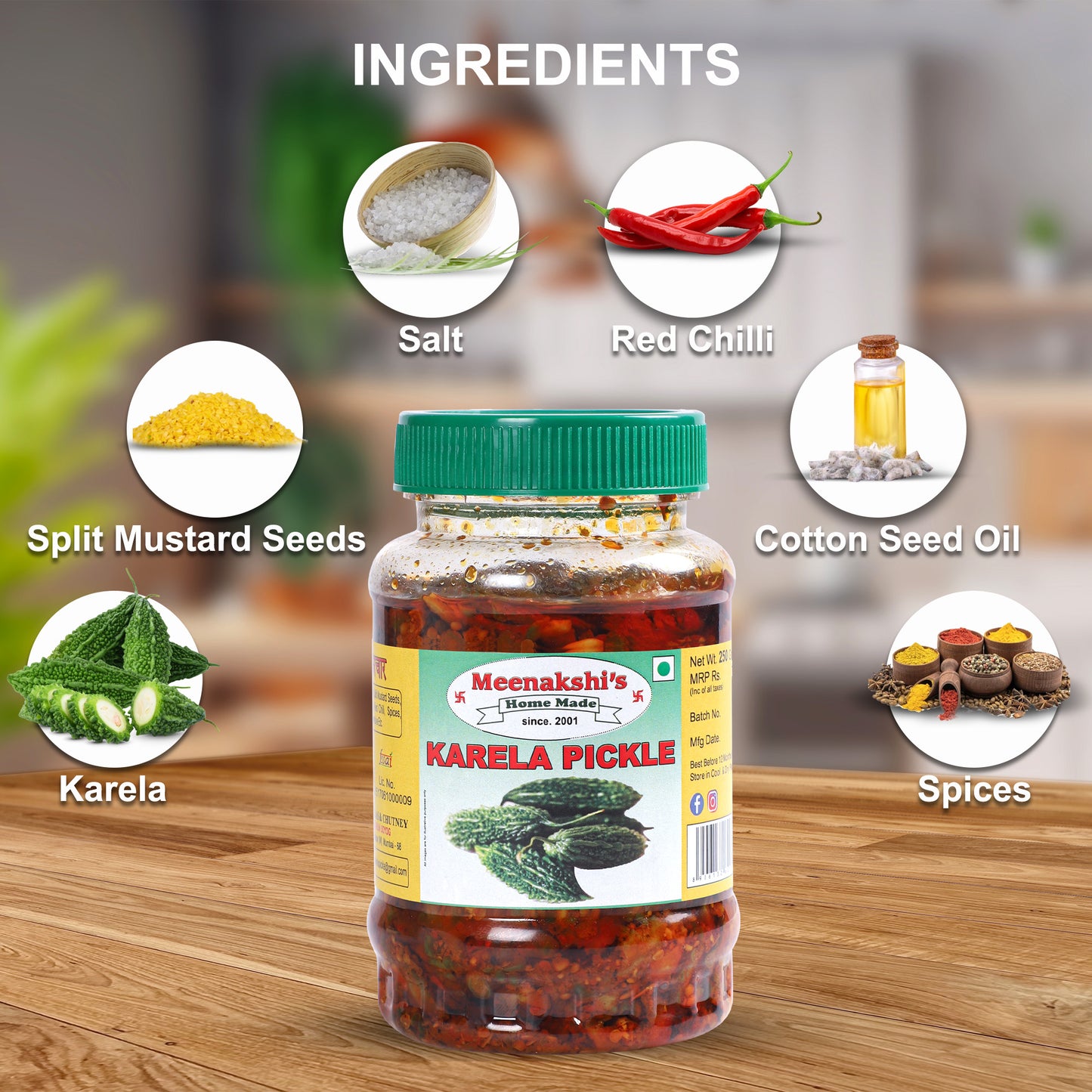 MEENAKSHI'S Homemade KARELA Pickle I 100% Natural I Indian Taste I Hygienically Packed I 250 g