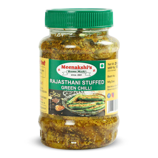 MEENAKSHI'S Homemade RAJASTHANI STUFFED GREEN CHILLI Pickle I 100% Natural I Indian Taste I Hygienically Packed I 250 g