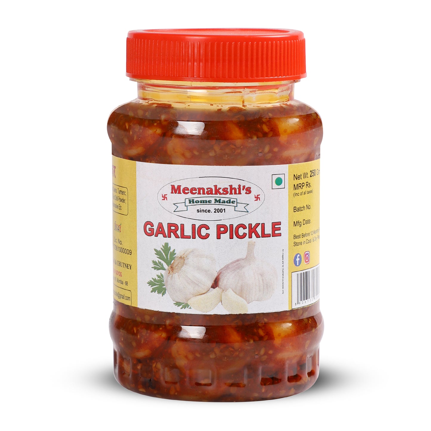 MEENAKSHI'S Homemade GARLIC Pickle I 100% Natural I Indian Taste I Hygeinically Packed I 250 g
