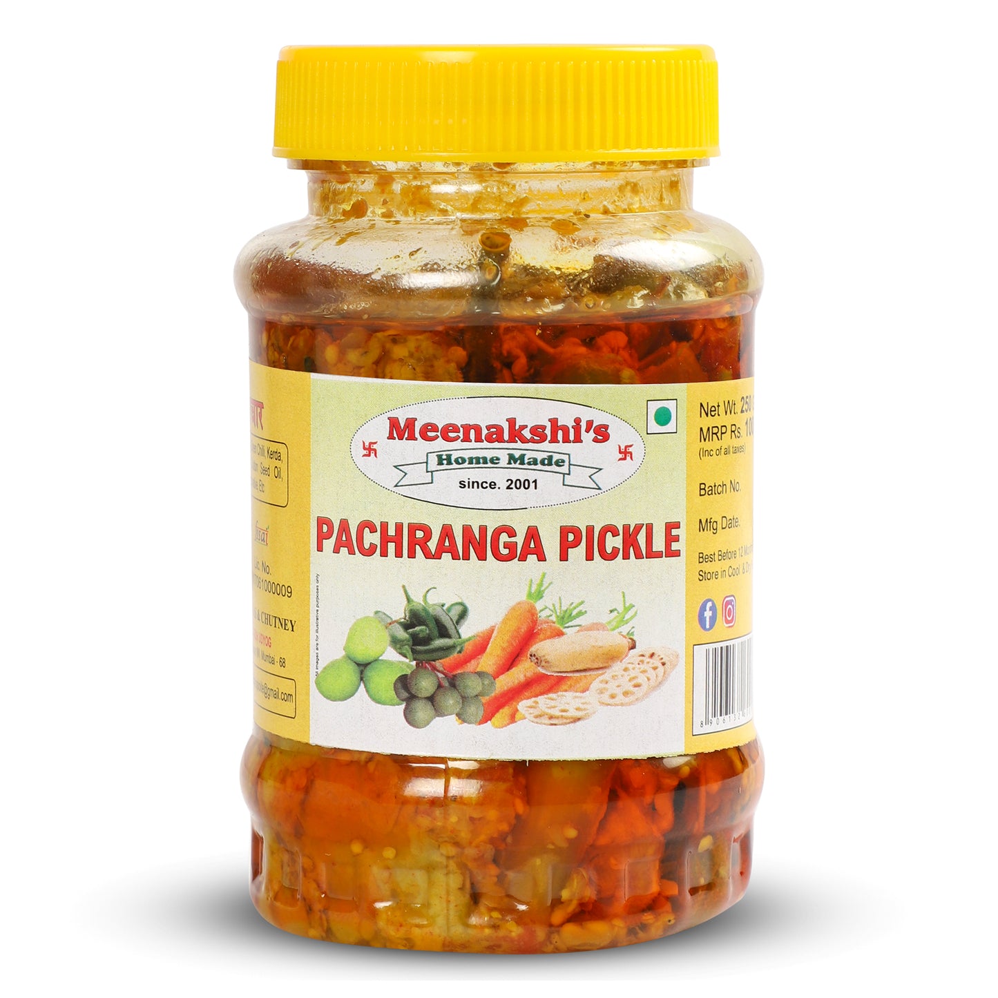 MEENAKSHI'S Homemade PACHRANGA Pickle I 100% Natural I Indian Taste I Hygienically Packed I 250 g