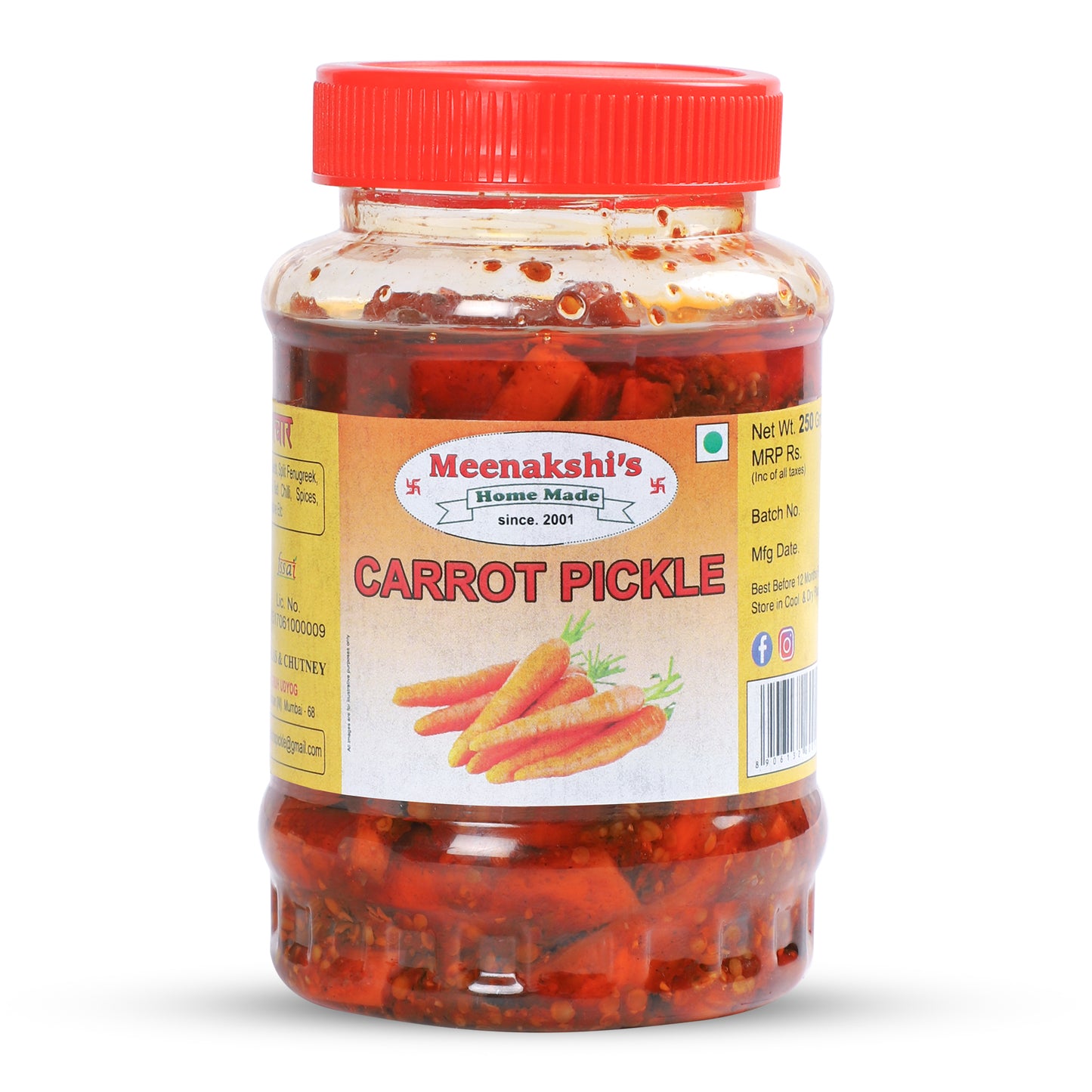 MEENAKSHI'S Homemade CARROT Pickle I 100% Natural I Indian Taste I Hygienically Packed I 250 g