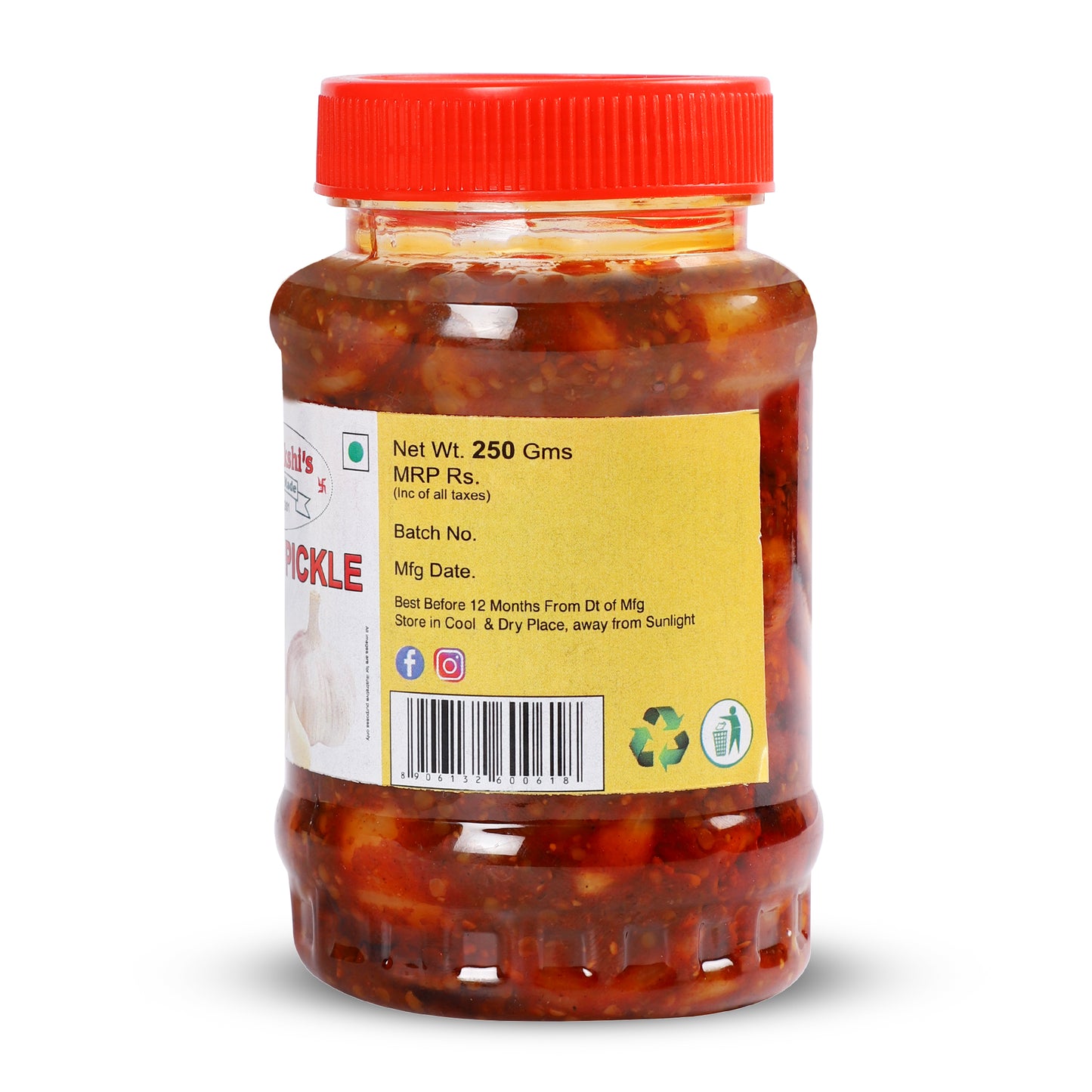 MEENAKSHI'S Homemade GARLIC Pickle I 100% Natural I Indian Taste I Hygeinically Packed I 250 g