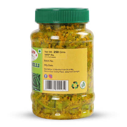 MEENAKSHI'S Homemade GREEN CHILLI Pickle I 100% Natural I Indian Taste I Hygienically Packed I 250 g