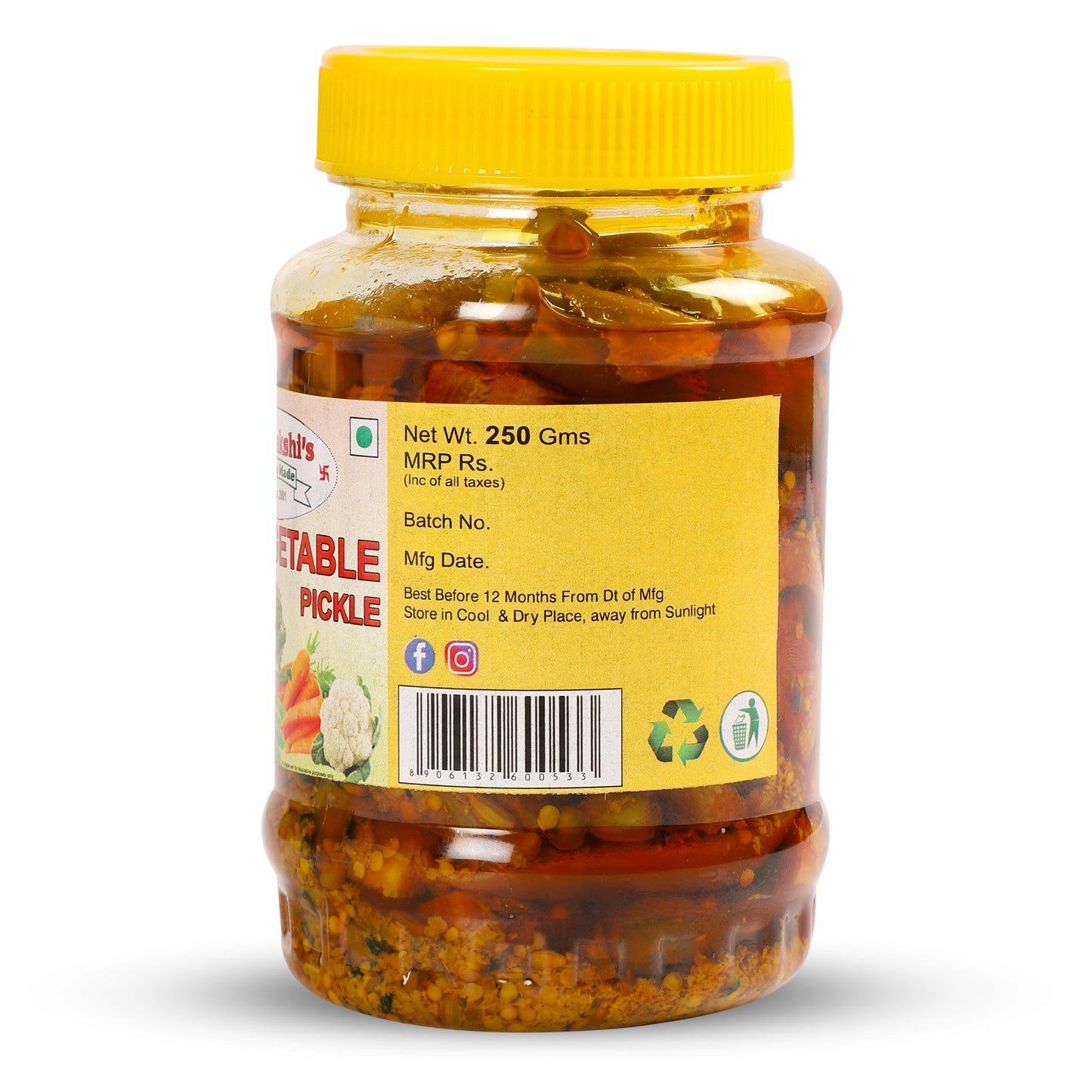 MEENAKSHI'S Homemade MIX VEGETABLE Pickle I 100% Natural I Indian Taste I Hygienically Packed I 250 g
