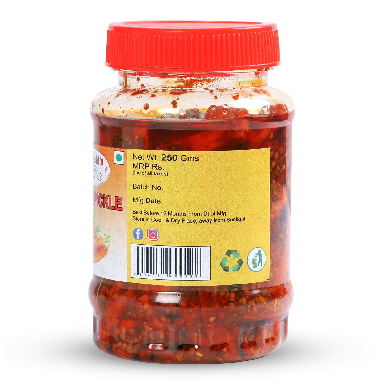 MEENAKSHI'S Homemade CARROT Pickle I 100% Natural I Indian Taste I Hygienically Packed I 250 g