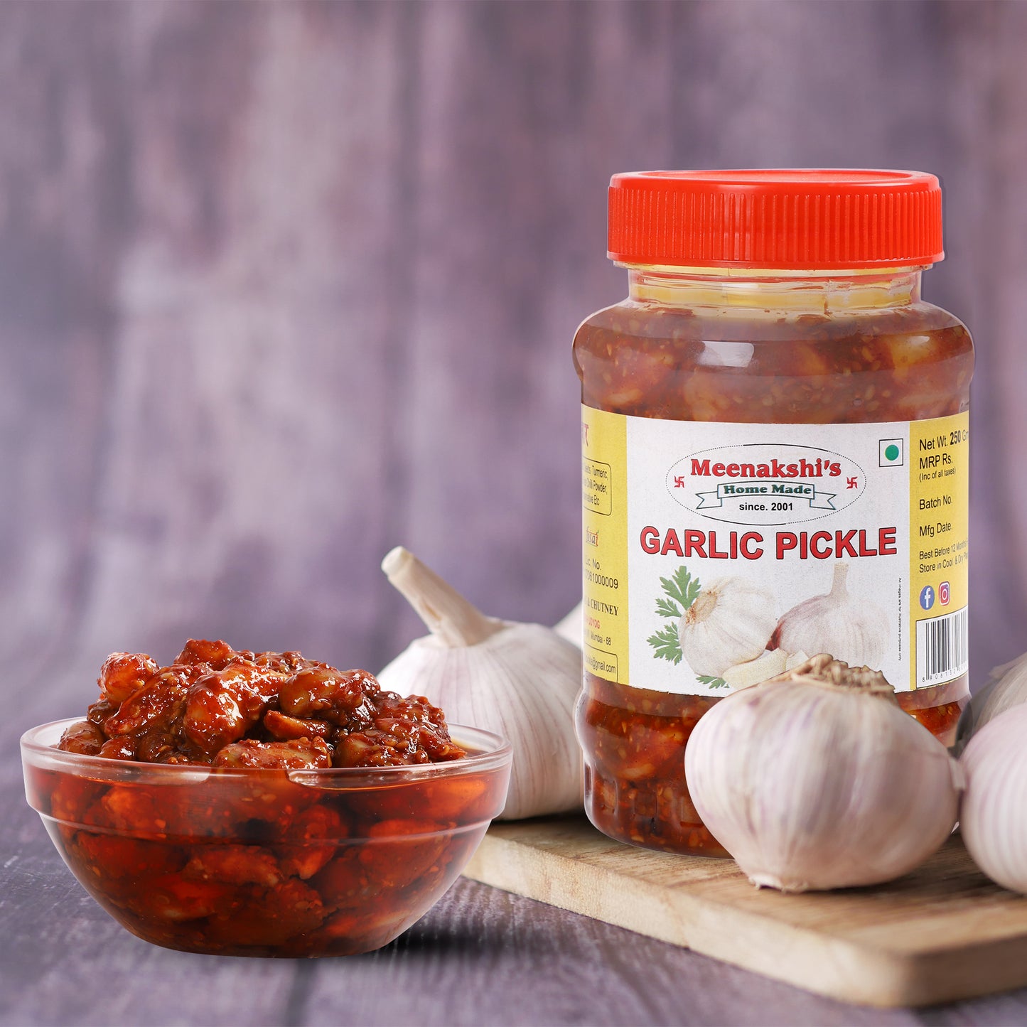 MEENAKSHI'S Homemade GARLIC Pickle I 100% Natural I Indian Taste I Hygeinically Packed I 250 g