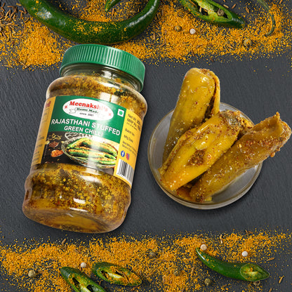 MEENAKSHI'S Homemade RAJASTHANI STUFFED GREEN CHILLI Pickle I 100% Natural I Indian Taste I Hygienically Packed I 250 g