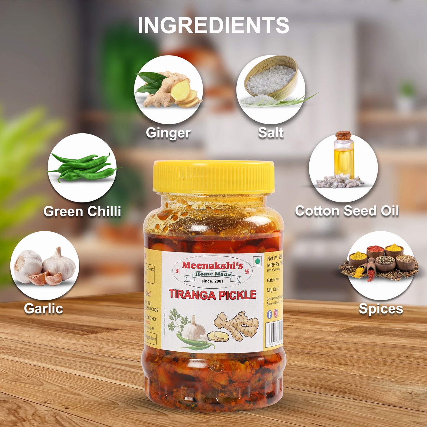MEENAKSHI'S Homemade TIRANGA Pickle I 100% Natural I Indian Taste I Hygienically Packed I 250 g