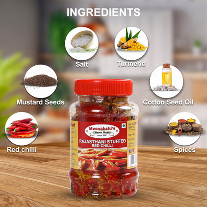 MEENAKSHI'S Homemade RAJASTHANI STUFFED RED CHILLI Pickle I 100% Natural I Indian Taste I Hygienically Packed I 250g