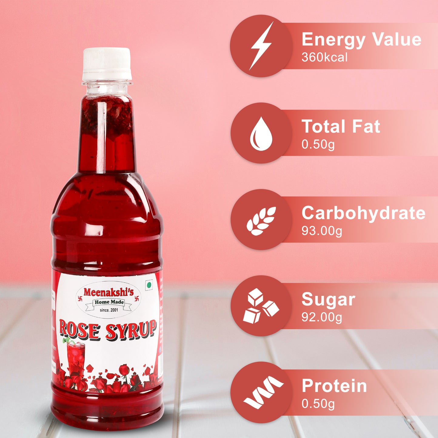 MEENAKSHI'S Homemade ROSE SYRUP I 100% Natural I Hygienically Packed I 750ml