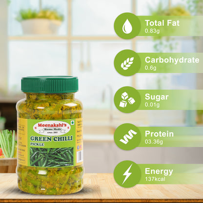 MEENAKSHI'S Homemade GREEN CHILLI Pickle I 100% Natural I Indian Taste I Hygienically Packed I 250 g