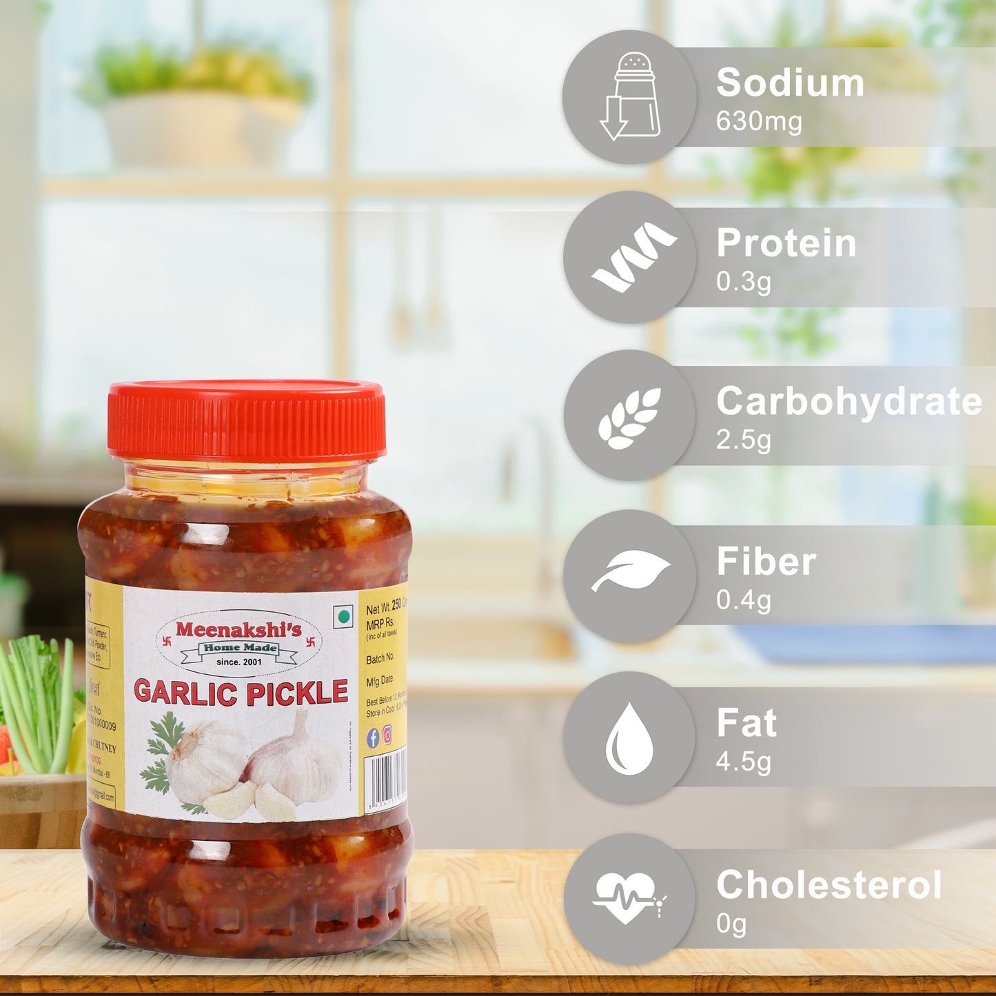 MEENAKSHI'S Homemade GARLIC Pickle I 100% Natural I Indian Taste I Hygeinically Packed I 250 g