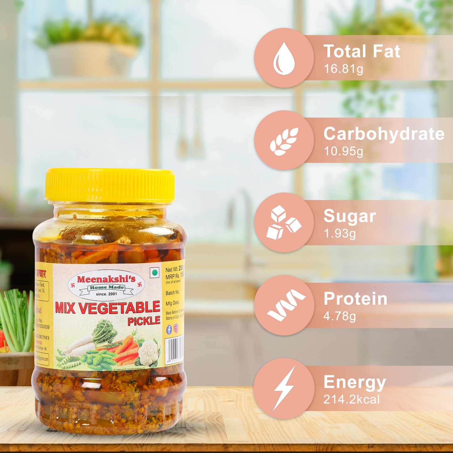 MEENAKSHI'S Homemade MIX VEGETABLE Pickle I 100% Natural I Indian Taste I Hygienically Packed I 250 g