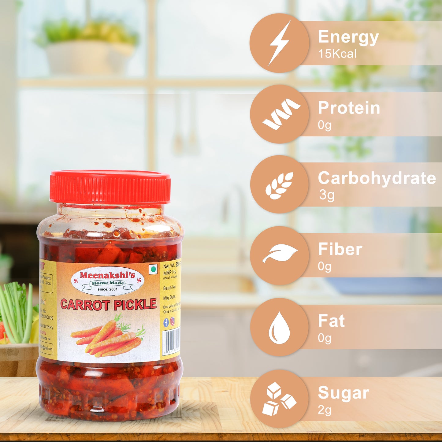 MEENAKSHI'S Homemade CARROT Pickle I 100% Natural I Indian Taste I Hygienically Packed I 250 g