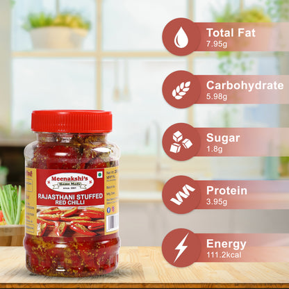 MEENAKSHI'S Homemade RAJASTHANI STUFFED RED CHILLI Pickle I 100% Natural I Indian Taste I Hygienically Packed I 250g